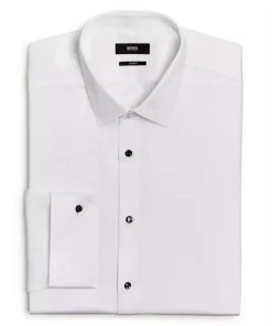 Promo 🤩 BOSS Jasper Pique Slim Fit Tuxedo 👕 Shirt White 🤩