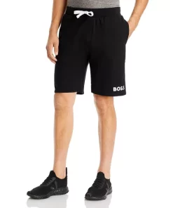 Coupon 🧨 BOSS Ease Cotton Logo Print Shorts Regular Fit Black 🌟