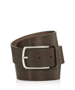 Outlet 🥰 BOSS Hugo Boss Men's Sander Pebbled Leather Belt Dark Brown ⌛
