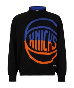 Wholesale ⌛ BOSS Relaxed Fit Knicks 🏀 Basketball Sweater Black 😀