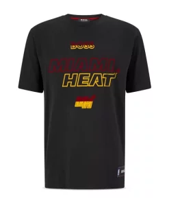 Top 10 ❤️ BOSS Miami Heat T Basket 4 NBA 10236 Cotton Blend Logo Graphic Tee Black ❤️