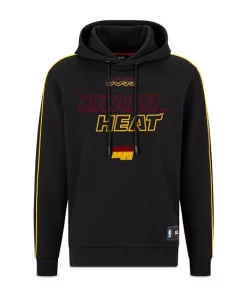 Hot Sale 💯 BOSS Miami Heat WBounce_2_4_NBA 1023 Cotton Blend Flocked Logo Print Regular Fit Hoodie Black 👏