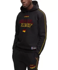 Hot Sale 💯 BOSS Miami Heat WBounce_2_4_NBA 1023 Cotton Blend Flocked Logo Print Regular Fit Hoodie Black 👏 -BOSS Sales Store unnamed file 1248