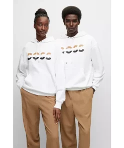 Best Sale 👏 BOSS Econy2 Relaxed Fit Logo Hoodie White 😀