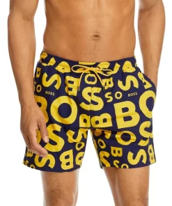 Outlet ⭐ BOSS Camio Logo Print Regular Fit Swim Trunks Yellow Multi 👏