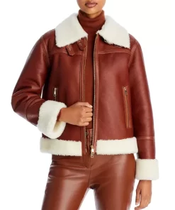 Coupon ❤️ BOSS Shearling Trim Leather Jacket Medium Brown 😍