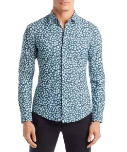 Brand new 🌟 BOSS Roan Patterned Slim Fit 👗 Dress 👕 Shirt Light Pastel Blue ❤️