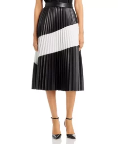 Coupon 🛒 BOSS Faux Leather Pleated Stripe Midi 👗 Skirt Black 🤩