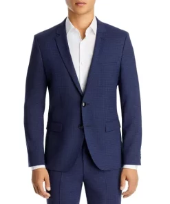 Promo 👍 HUGO Arti Extra Slim Fit Tonal Check Suit Jacket Dark Blue 😉