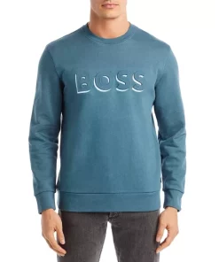 BOSS Sales Store 10 Best Pirce 🔥 BOSS Stadler Logo Relaxed Fit Sweatshirt Turquoise/aqua 😀