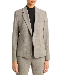 Best Pirce 🧨 BOSS Wool Check Notch Lapel Blazer Beige Houndstooth 🔔