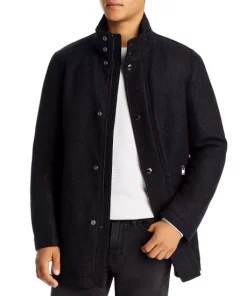 Coupon 🛒 BOSS Camron Herringbone Weave 🧥 Coat Dark Grey ❤️