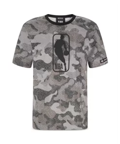 Budget 🎉 BOSS NBA T Camo NBA 10246516 Cotton Stretch Logo Graphic Tee Black 😀