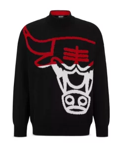 Best Sale ✔️ BOSS Relaxed Fit Chicago Bulls 🏀 Basketball Sweater Black 🔥