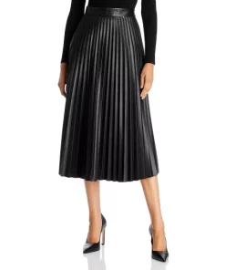 Outlet 😀 BOSS Vaplita Pleated Faux Leather Midi 👗 Skirt Black 🥰