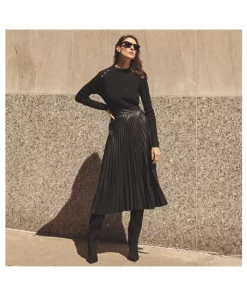 Outlet 😀 BOSS Vaplita Pleated Faux Leather Midi 👗 Skirt Black 🥰 -BOSS Sales Store unnamed file 180