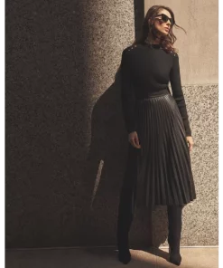 Outlet 😀 BOSS Vaplita Pleated Faux Leather Midi 👗 Skirt Black 🥰 -BOSS Sales Store unnamed file 181