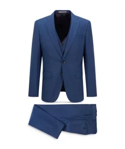 Best deal ❤️ BOSS Huge/Genius 3-Piece Tic Weave Slim Fit Suit Blue 💯
