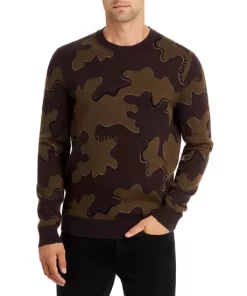 Deals 🛒 HUGO Scubo Cotton Blend Camouflage Relaxed Fit Crewneck Sweater Dark Green ⭐