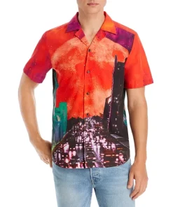 Budget ⭐ HUGO Ellino Relaxed Fit Short Sleeve Camp 👕 Shirt Open Pink 🔥