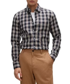 BOSS Sales Store 18 Cheap 🔔 BOSS Hal Kent Check Regular Fit Button Down 👕 Shirt Medium Beige ⭐