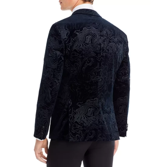 Budget 🤩 BOSS Hutson Navy Velvet Swirl Print Slim Fit Dinner Jacket Dark Blue ❤️ 4 Budget 🤩 BOSS Hutson Navy Velvet Swirl Print Slim Fit Dinner Jacket Dark Blue ❤️ - Image 2