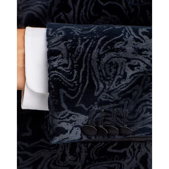 Budget 🤩 BOSS Hutson Navy Velvet Swirl Print Slim Fit Dinner Jacket Dark Blue ❤️ 6 Budget 🤩 BOSS Hutson Navy Velvet Swirl Print Slim Fit Dinner Jacket Dark Blue ❤️ - Image 4