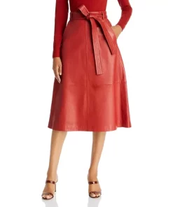 Best Sale 😀 BOSS Seresia Leather Midi 👗 Skirt Medium Brown 👍