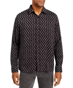 Wholesale 💯 HUGO Emero Geometric Print Relaxed Fit 👚 Shirt Dark Gray 🌟