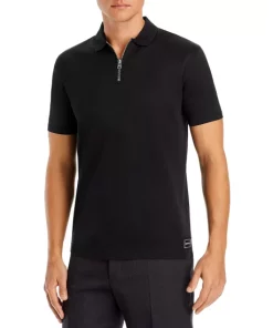 New 🎁 HUGO Dozelot Quarter Zip Polo 👕 Shirt Black ⌛