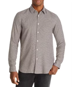 Brand new 🔔 BOSS Roger Slim Fit Exclusive Print Button Front 👚 Shirt Medium Beige 😍