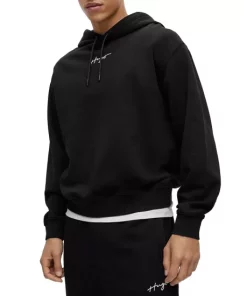 Best Sale ⭐ HUGO Dalegre Script Logo Hoodie Black ✔️