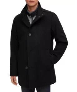 Outlet ⭐ BOSS H-Coxtan-224 1024403 Wool & Cashmere Attached Bib 🧥 Coat Black 🌟