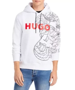 Budget 👍 HUGO Danimaux Logo Graphic Pullover Hoodie White 😍
