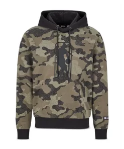 Best Pirce 🛒 BOSS NBA W Camo NBA 10244369 Cotton Regular Fit Logo Graphic Hoodie Open Green 🥰