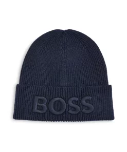 Deals 😍 BOSS Hugo Boss Logo Knit Beanie Dark Blue 😀