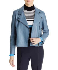 Brand new 🌟 BOSS Saleli Leather Jacket Open Blue 💯