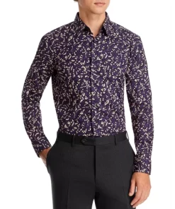 Hot Sale 😍 HUGO Ermo Slim Fit Long Sleeve 👕 Shirt Dark Purple 🎁