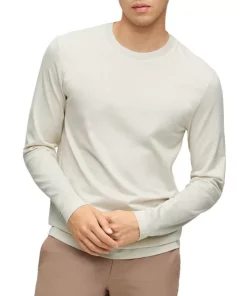 Hot Sale ✨ BOSS Tenison 36 Slim Fit Long Sleeve Crewneck Tee Open White 🛒