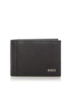 Promo 👏 BOSS Hugo Boss Crosstown Leather Money Clip Card Case Black 🎁