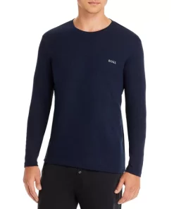 Best deal ❤️ BOSS Cotton Blend Waffle Knit Embroidered Logo Long Sleeve Tee ⌛