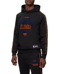 Hot Sale 😀 BOSS New York Knicks WBounce NBA 1023 Cotton Blend Flocked Logo Print Regular Fit Hoodie Black 👏 -BOSS Sales Store unnamed file 830