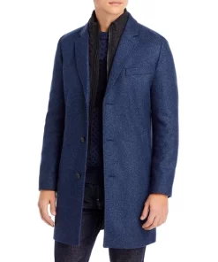 Discount ⭐ HUGO Milogan Wool Blend Textured Slim Fit 🧥 Coat Navy ⭐