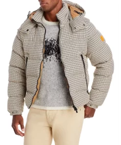 Wholesale 🌟 BOSS Dolson Houndstooth Down Puffer Jacket Medium Beige 👏